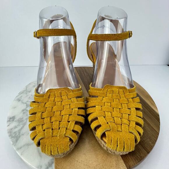 Seychelles Yellow Leather Weave Espadrilles Wedge Closed Toe Sandals 9/40 - Picture 7 of 10